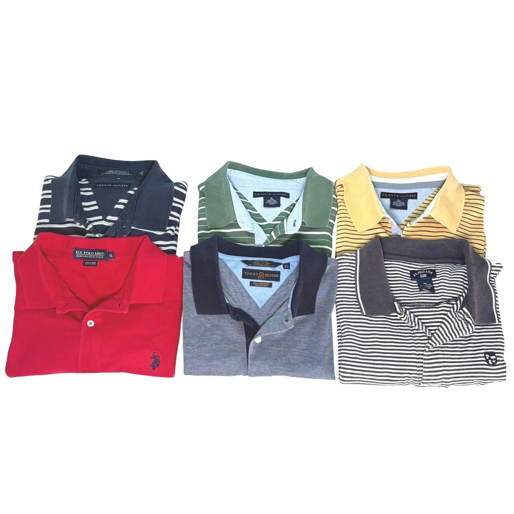 Mens XL Polo Shirt Lot 6 Tommy Hilfiger US Polo Assn Golf Casual Striped Bundle